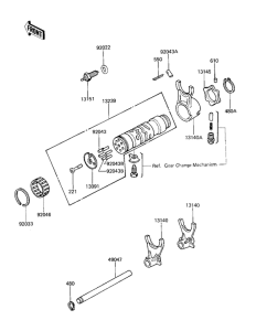KZ750 Gear change drum & forks