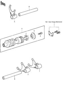 KX420 Gear change drum & forks