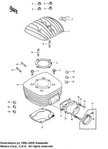 KE175 Cylinder head / cylinder / reed valve