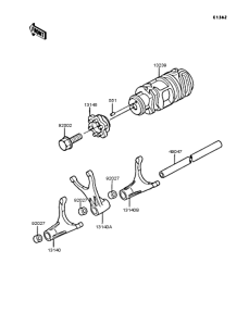 KR250 Gear change drum & forks