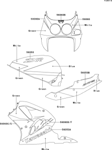 ZX750 Decals(green / white / blue)(zx750-l1)