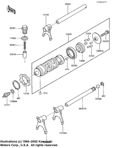 EX250 Gear change drum & forks
