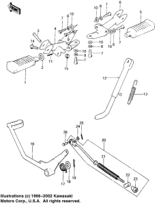 KE100 Footrests / stand / brake pedal