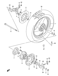 GS500 Rear wheel complete assy