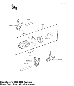 KX125 Gear change drum & forks