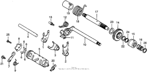 XR100 Shift fork + shift drum + kick starter spindle