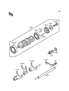 ZX250 Gear change drum & forks