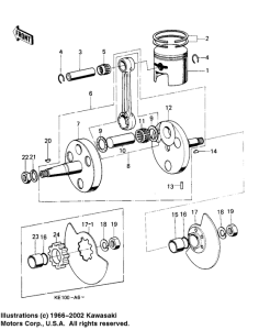 KE100 Crankshaft / piston / rotary valve