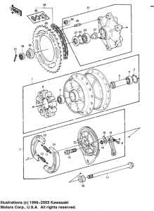 KE175 Rear hub / brake / chain