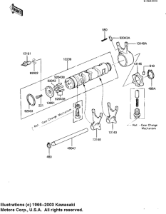 KZ1100 Gear change drum & forks