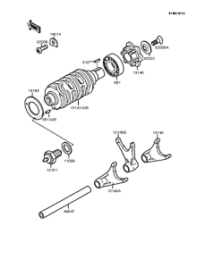 KMX200 Gear change drum & forks