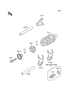 KLX250 Gear change drum & forks