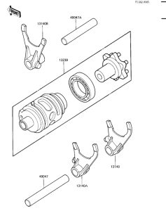 KX500 Gear change drum & forks