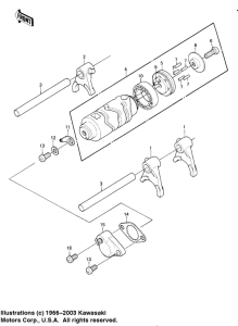 KE175 Gear change drum & forks