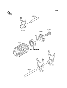 KX125 Gear change drum & forks