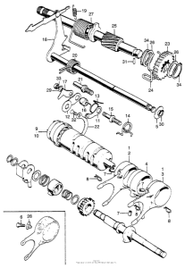 CB175 Shift drum + kick starter spindle