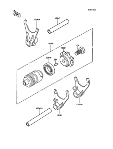 KX500 Валы и вилки переключения передач