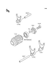 KX125 Gear change drum & forks