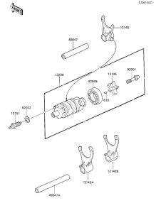 KL250 Gear change drum & forks