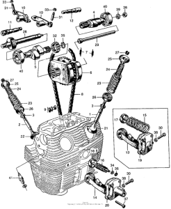 CA77 Camshaft + valve + cam chain