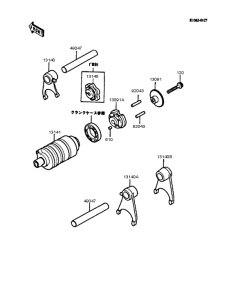 KMX80 Gear change drum & forks