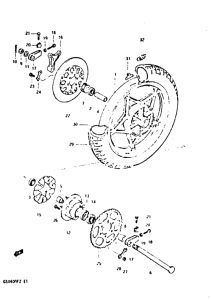 GSX400 Rear wheel complete assy