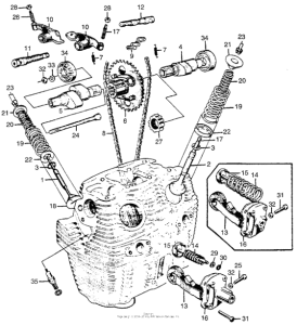 CL77 Camshaft + valve + cam chain