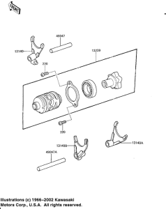 KX125 Gear change drum & forks