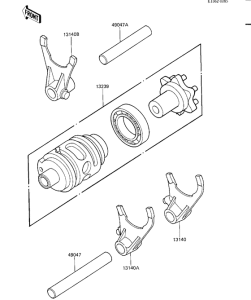 KX500 Gear change drum & forks
