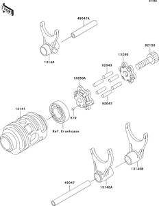 KX125 Валы и вилки переключения передач