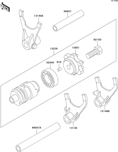 KX500 Валы и вилки переключения передач