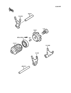 KX125 Gear change drum & forks