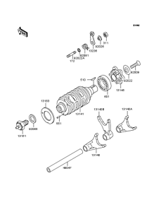 BN125 Gear change drum & forks