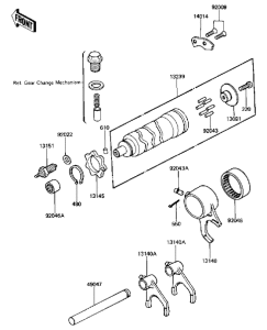 KZ440 Gear change drum & forks