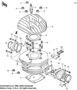 KX125 Cylinder head / cylinder  / reed valve