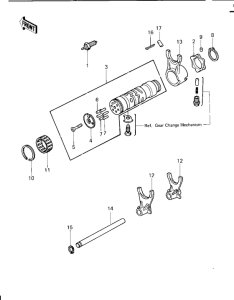 KZ1000 Gear change drum & forks