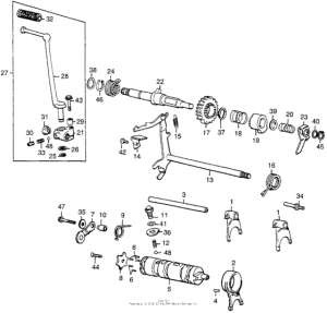 CL360 Kick starter + shift spindle + shift drum
