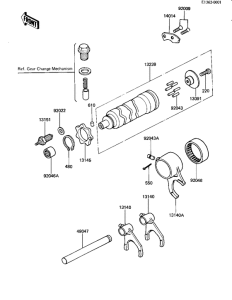 KZ440 Gear change drum & forks