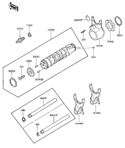 ZX600 Gear change drum & forks