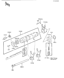 KZ250 Gear change drum & forks