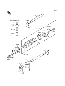 KLE250 Gear change drum & forks