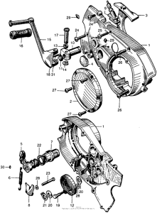 CA77 Kick starter arm + right crankcase cover