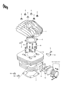 KX420 Cylinder head / cylinder / reed valve
