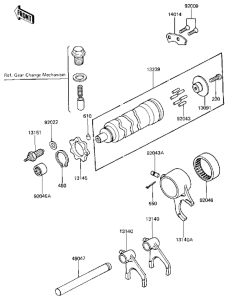 KZ440 Gear change drum / forks