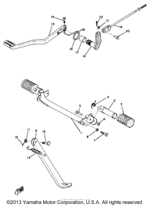 DT1B Stand, foot rest & rear brake pedal