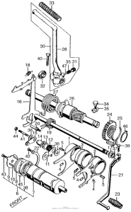 CB450 Gearshift drum + kick starter + gearshift spindle