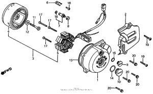 XL200R Left crankcase cover + alternator