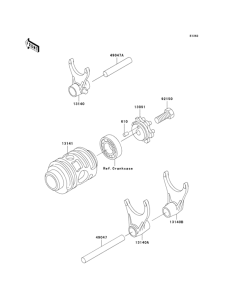 KX125 Валы и вилки переключения передач