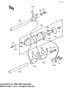 EX305 Gear change drum & forks