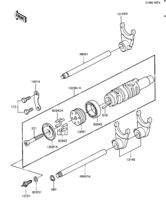 KZ1100 Gear change drum & forks